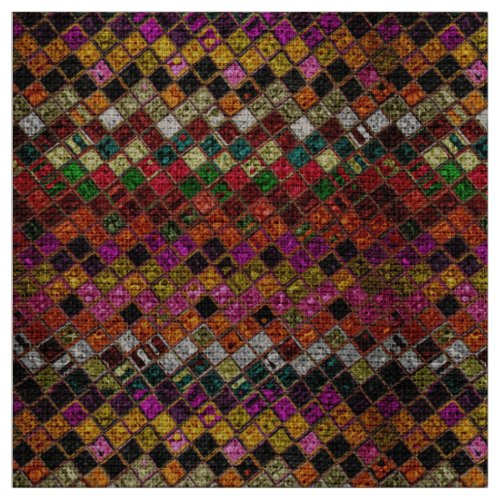 Colorful Mosaic Pattern Burlap Rustic 12 Fabric