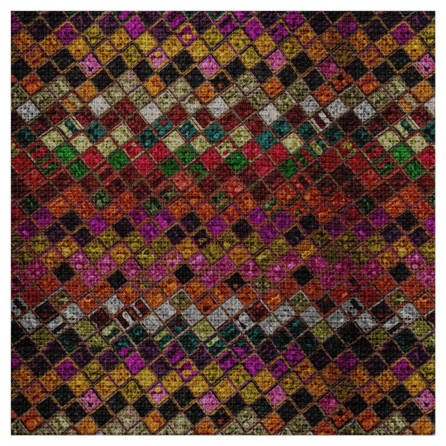 Colorful Mosaic Pattern Burlap Rustic #12 Fabric (Swatch)