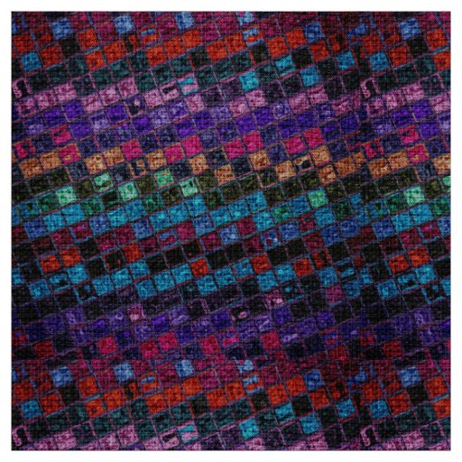 Colorful Mosaic Pattern Burlap Rustic #14 Fabric