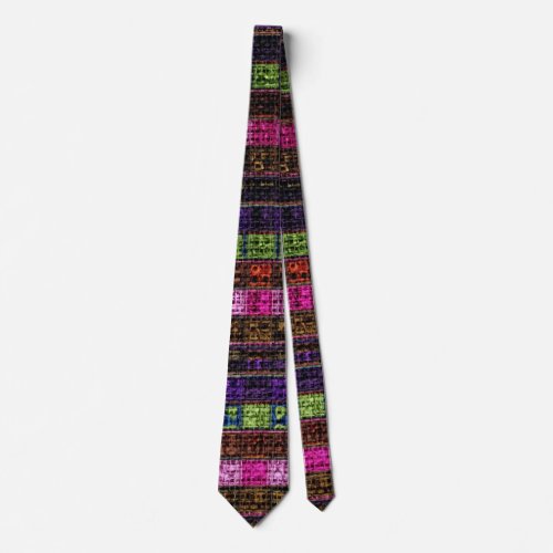 Colorful Mosaic Pattern Burlap Rustic 18 Neck Tie