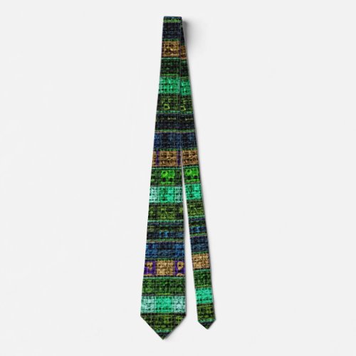 Colorful Mosaic Pattern Burlap Rustic 19 Tie