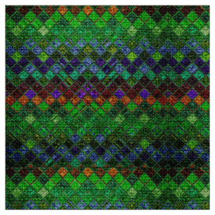 Colorful Mosaic Pattern Burlap Rustic #3 Fabric