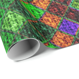 Colorful Mosaic Pattern Burlap Rustic #3 Wrapping Paper