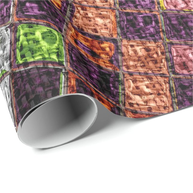 Colorful Mosaic Pattern Burlap Rustic #4 Wrapping Paper (Roll Corner)