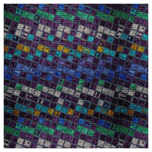 Colorful Mosaic Pattern Burlap Rustic #5 Fabric