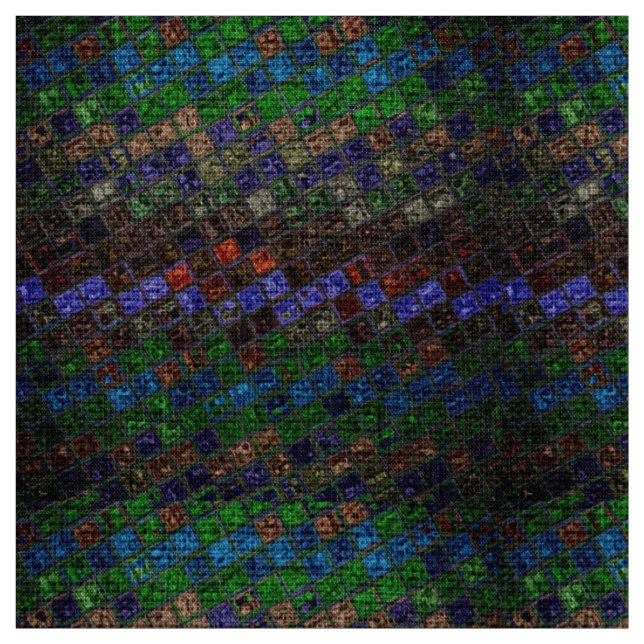 Colorful Mosaic Pattern Burlap Rustic #6 Fabric (Swatch)
