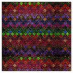 Colorful Mosaic Pattern Burlap Rustic Fabric
