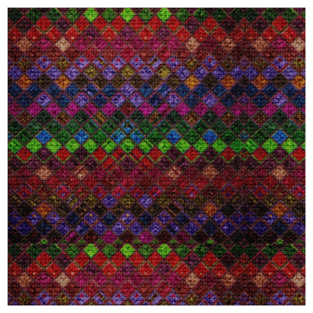 Colorful Mosaic Pattern Burlap Rustic Fabric (Swatch)
