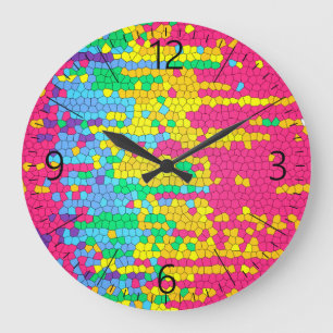 Colorful mosaic pattern large clock