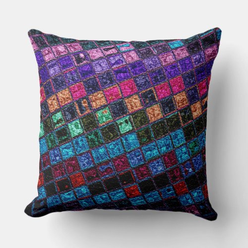 Colorful Mosaic Pattern Leather Look 14 Throw Pillow