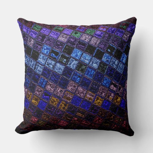 Colorful Mosaic Pattern Leather Look 17 Throw Pillow