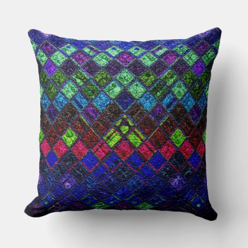 Colorful Mosaic Pattern Leather Look 2 Throw Pillow