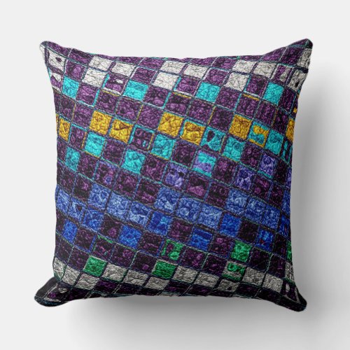 Colorful Mosaic Pattern Leather Look 5 Throw Pillow