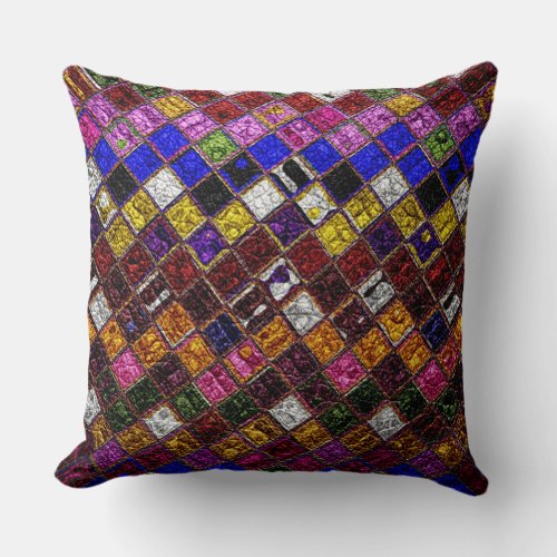 Colorful Mosaic Pattern Leather Look 7 Throw Pillow