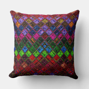 Colorful Mosaic Pattern Leather Look Throw Pillow