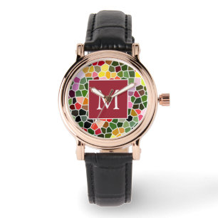 Colorful Mosaic Pattern Monogram Watch