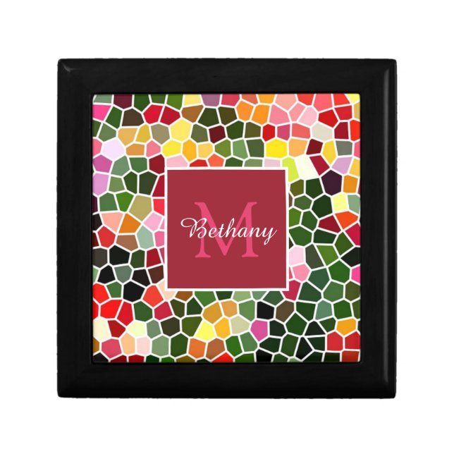 Colorful Mosaic Pattern Monogrammed Gift Box (Front)