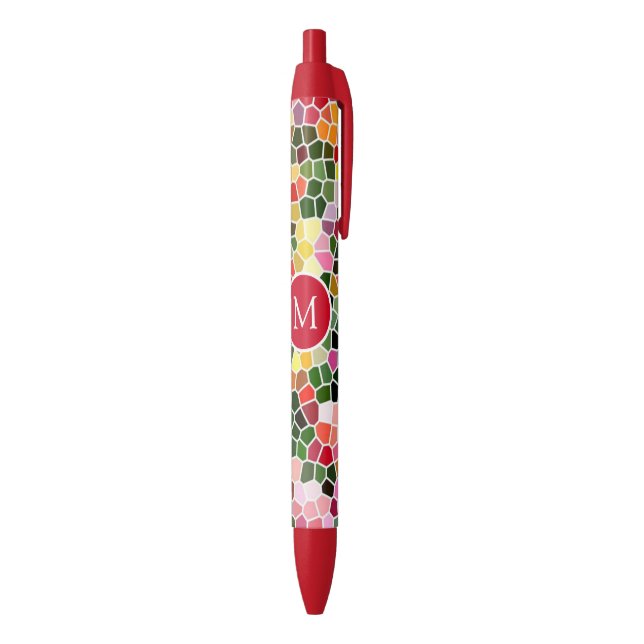 Colorful Mosaic Pattern Monogrammed Pen (Bottom (Vertical))