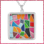 Colorful Mosaic Pattern    Silver Plated Necklace<br><div class="desc">Colorful mosaic pattern tile style.</div>