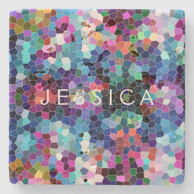 Colorful Mosaic Pattern Stone Coaster (Front)