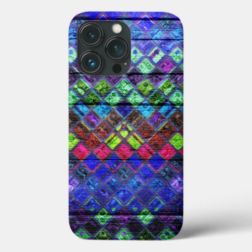 Colorful Mosaic Pattern Wood Look 2 iPhone 13 Pro Case