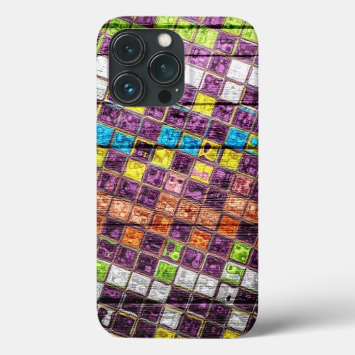 Colorful Mosaic Pattern Wood Look 4 iPhone 13 Pro Case