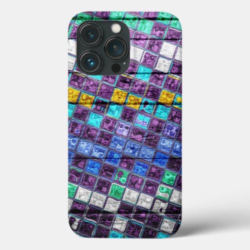 Colorful Mosaic Pattern Wood Look 5 iPhone 13 Pro Case