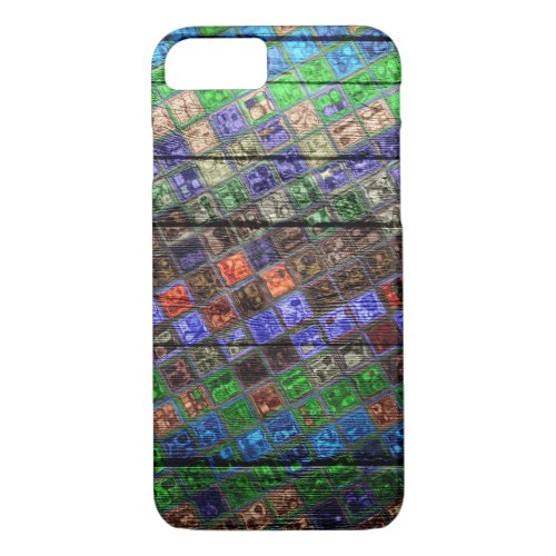 Colorful Mosaic Pattern Wood Look 6 iPhone 87 Case
