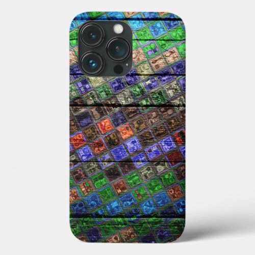 Colorful Mosaic Pattern Wood Look 6 iPhone 13 Pro Case