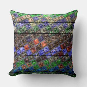 Colorful Mosaic Pattern Wood Look #6 Throw Pillow