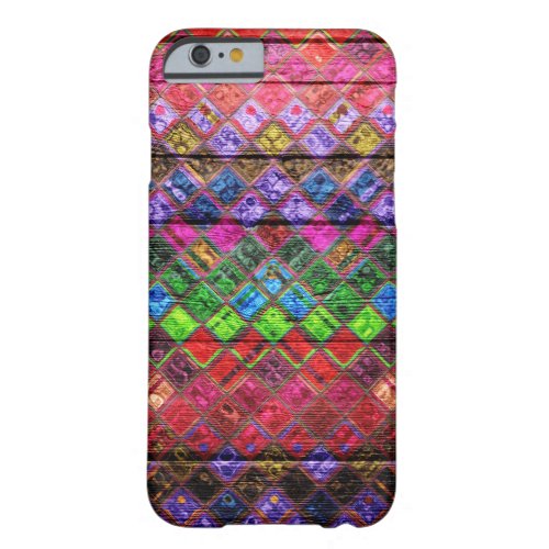 Colorful Mosaic Pattern Wood Look Barely There iPhone 6 Case