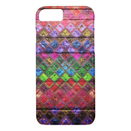 Colorful Mosaic Pattern Wood Look iPhone 87 Case