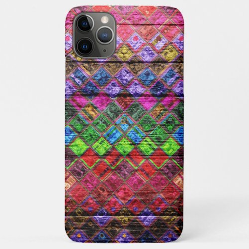 Colorful Mosaic Pattern Wood Look iPhone 11 Pro Max Case