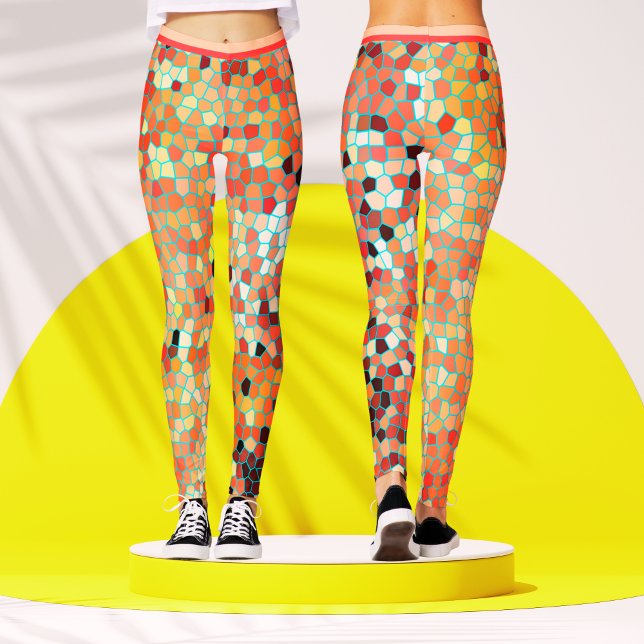 Colorful Mosaic Peach Abstract Geometric Pattern Leggings (Creator Uploaded)