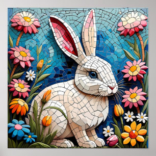 Colorful Mosaic Rabbit - Whimsical Animal Art Poster