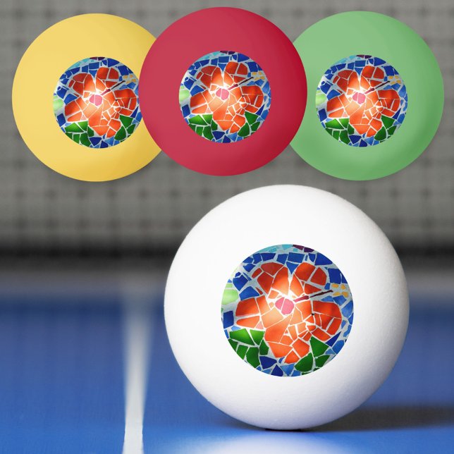 Colorful Mosaic Red Flower Ping Pong Ball (Creator Uploaded)