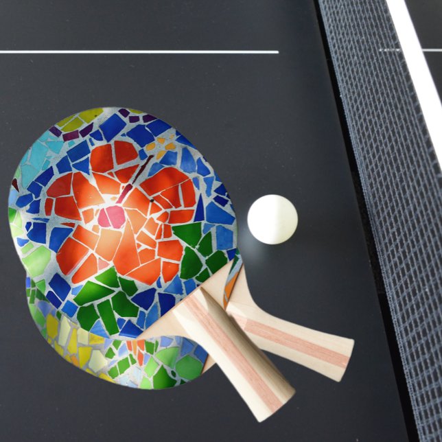 Colorful Mosaic Red Flower  Ping Pong Paddle (Creator Uploaded)