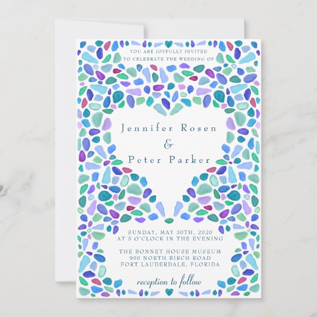Colorful Mosaic Sea Glass Wedding Invitation (Front)