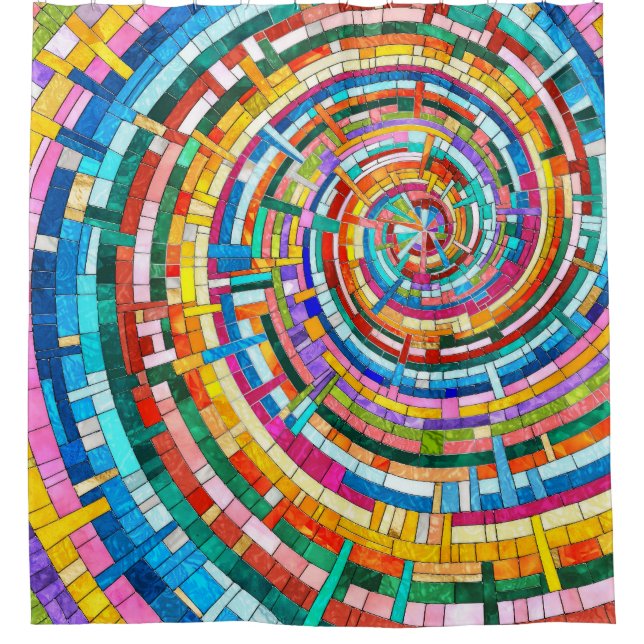Colorful Mosaic Spiral Shower Curtain (Front)