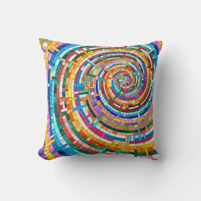 Colorful Mosaic Spiral Throw Pillow (Front)
