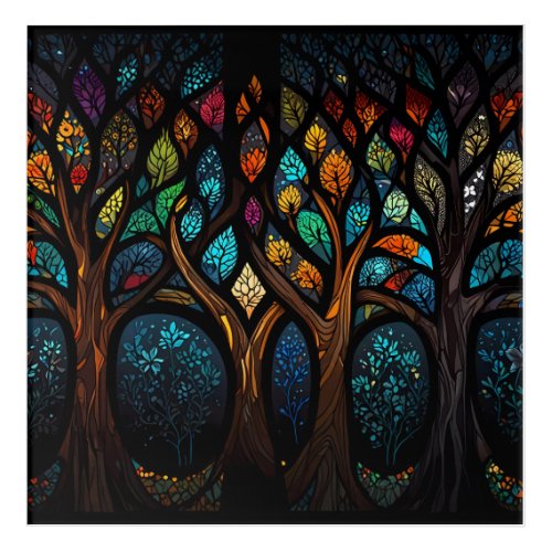 Colorful Mosaic Stained Glass Tree effect design Acrylic Print