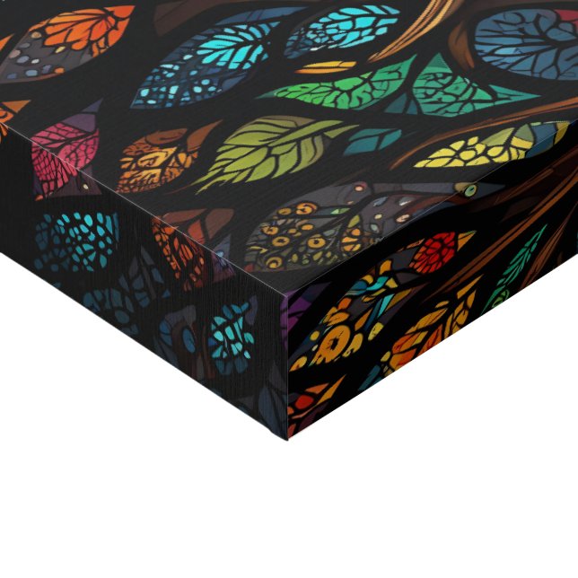 Colorful Mosaic Stained Glass Tree effect design Faux Canvas Print (Corner)