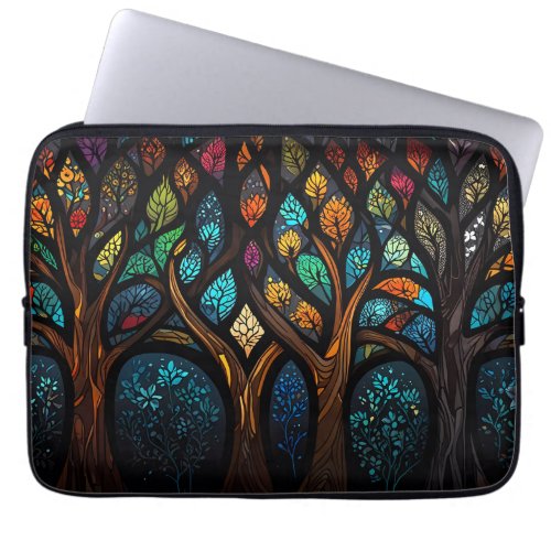 Colorful Mosaic Stained Glass Tree effect design Laptop Sleeve