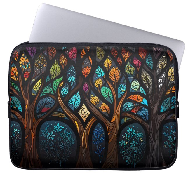 Colorful Mosaic Stained Glass Tree effect design Laptop Sleeve (Front)