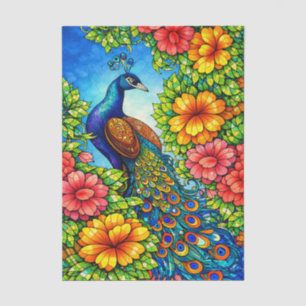 Colorful Mosaic Style Floral Peacock Decoupage Tissue Paper