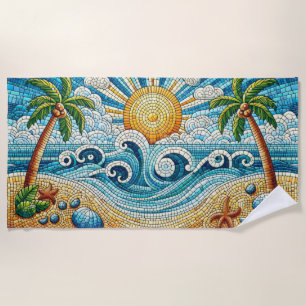 Colorful Mosaic Sun & Surf Coastal Design Beach Towel
