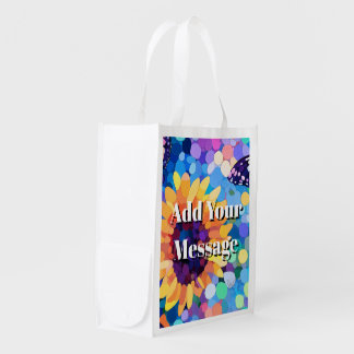 Colorful Mosaic Sunflower Artistic Reusable Grocery Bag