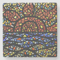 Colorful Mosaic Sunset Stone Coaster