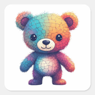 Colorful Mosaic Teddy Bear Square Sticker