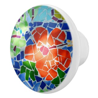 Colorful Mosaic Tile Koi Pond Red Flower